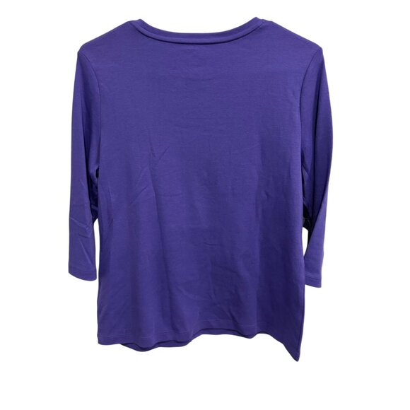 Studio Works Petite Womens Purple Embellished 3/4 Sleeve Top PS Embroidery - Picture 2 of 10